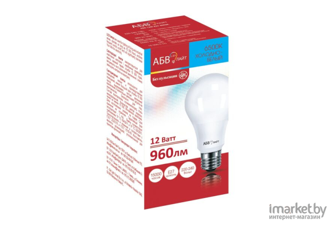 Светодиодная лампа АБВ LED лайт A60 12W E27 6500K